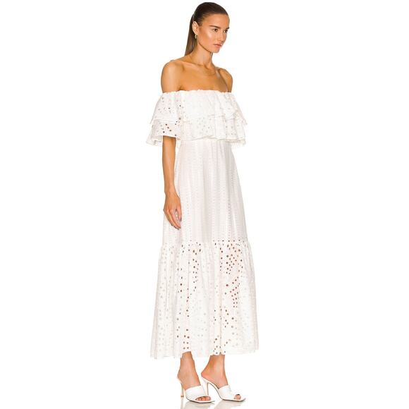 Charo Ruiz Ibiza Isabella White Eyelet Off Shoulder Maxi Dress Size Small - Picture 10 of 10
